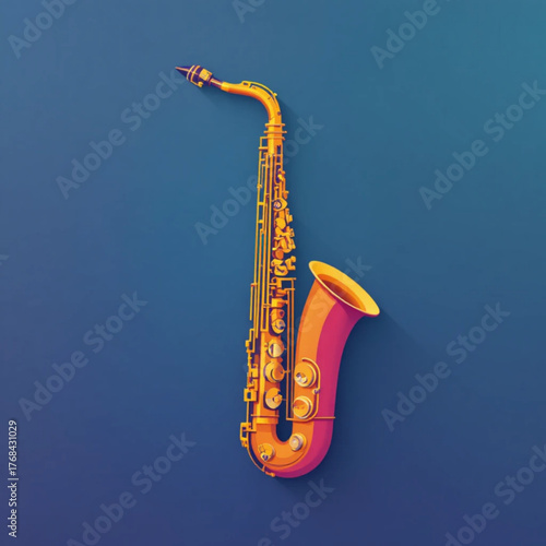 Flat colored saxophone with plain background 