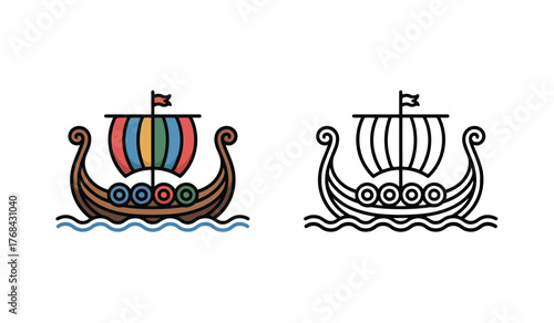 Viking Ship Boat Vessel Nordic History Seafaring Exploration Vector Illustration