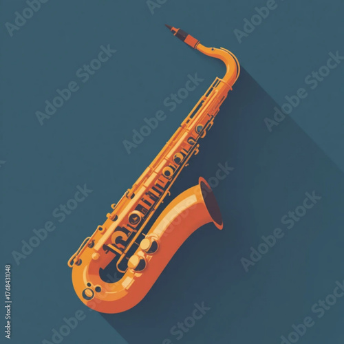 Flat colored saxophone with plain background 