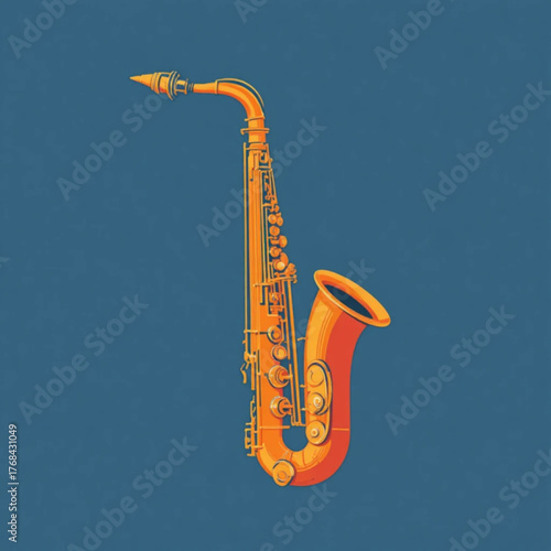 Flat colored saxophone with plain background 