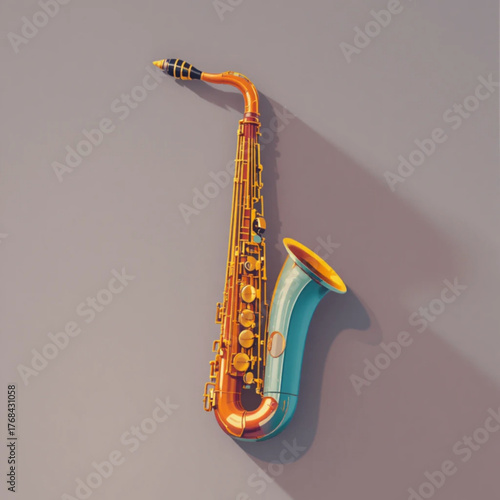 Flat colored saxophone with plain background 