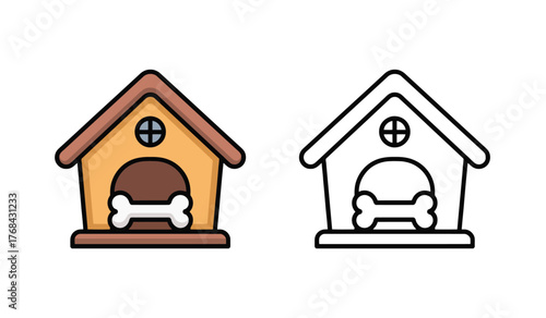 Dog House Vector Illustration with Bone in Minimal Style Home Pet