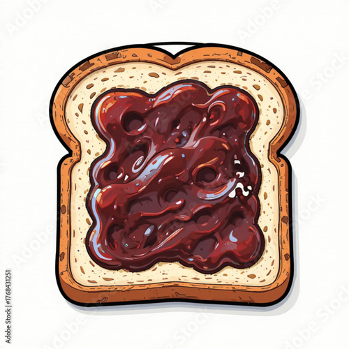 Slices of white bread with flat colored strawberry jam 