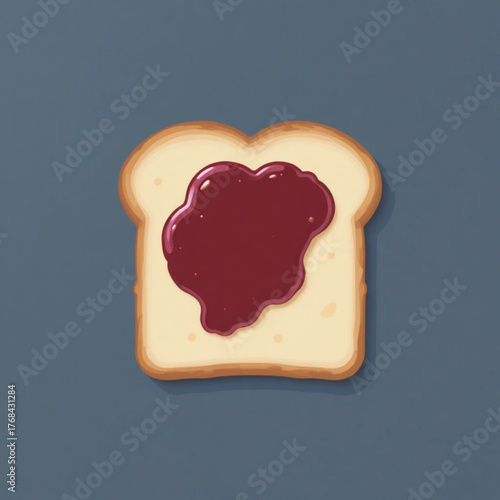 Slices of white bread with flat colored strawberry jam 