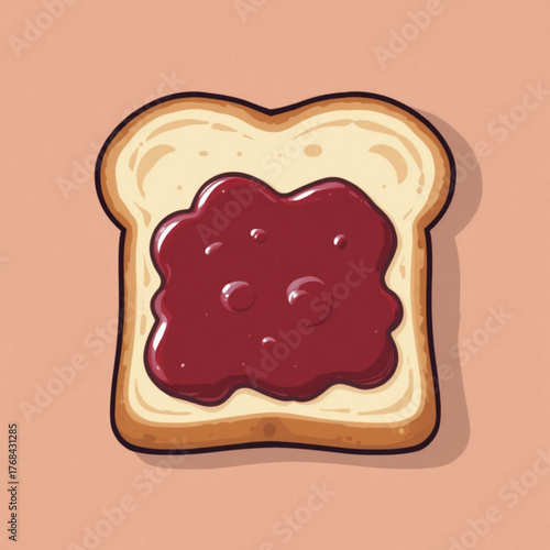 Slices of white bread with flat colored strawberry jam 
