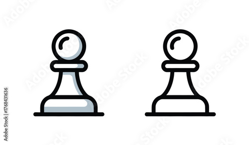 Chess Pawn Piece Icon Set: Simple Outline Vector Illustration on Transparent Background