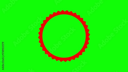 Animated red jagged circle rotating slowly on a green screen background for video editing and motion graphics projects and visual effects