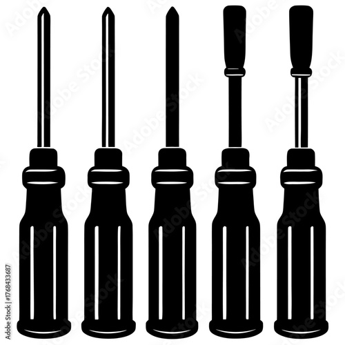 Vector illustration of a screwdriver set silhouette