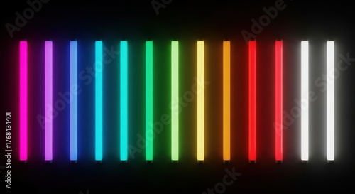 Vibrant spectrum of led light tubes displayed in a row