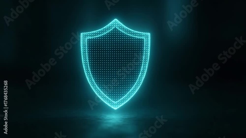 Wallpaper Mural A futuristic digital shield symbolizing cybersecurity and protection, glowing in neon light against a dark background. Torontodigital.ca