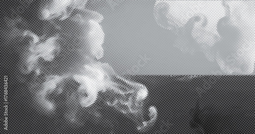 Halftone smoke cloud background in dotted fog texture vector illustration.