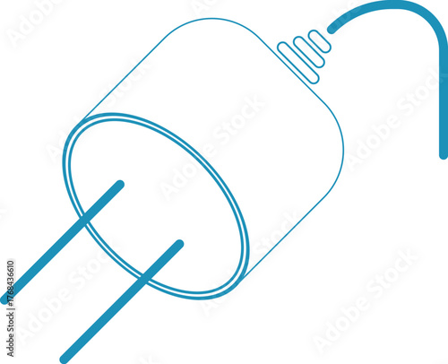 An electrical plug for charging gadgets and equipment, a simple blue electrical power symbol