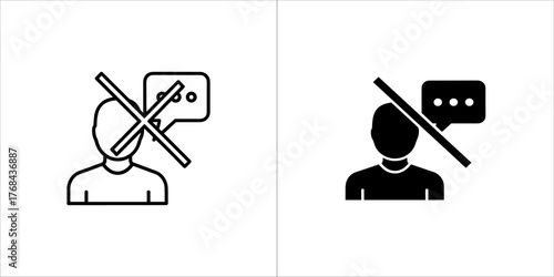 Person icon with speech bubble and cross mark, indicating no communication or blocked user