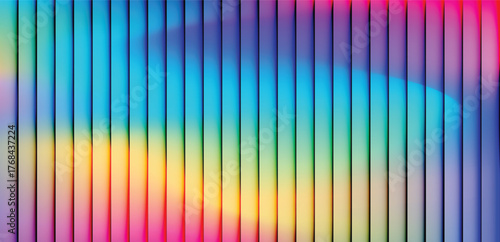 Glass gradient texture with Vibrant vertical gradient stripes and smooth light distortion. Wavy abstract flow, futuristic blur effect, reeded vertical displacement. Vector illustration