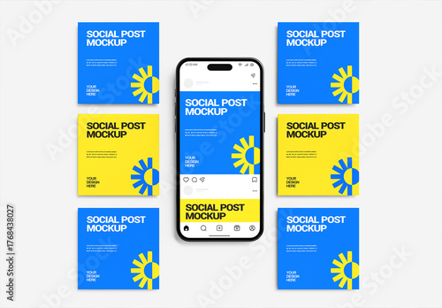 Social Media Post Mockup with Smartphone PSD Template