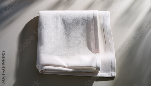 White Plain Kitchen Towel Mockup Minimal Simple Composition With Folded Blank Cotton Tea Towel For Design Display