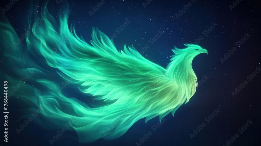 Obraz premium Aurora borealis forming the shape of a phoenix, mythical symbolism