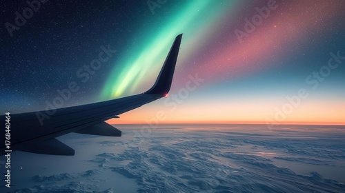 Aurora seen from airplane window, unique highaltitude travel view