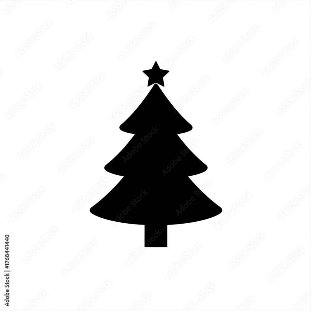 Fototapeta premium Silhouette of a christmas tree with a star on top against a white background view