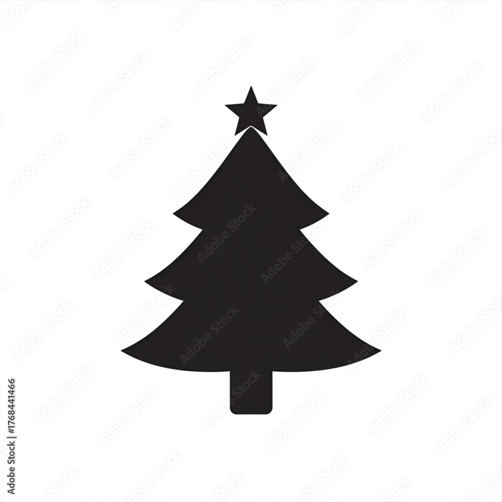 Fototapeta premium A simple black christmas tree silhouette with a star on top against white background