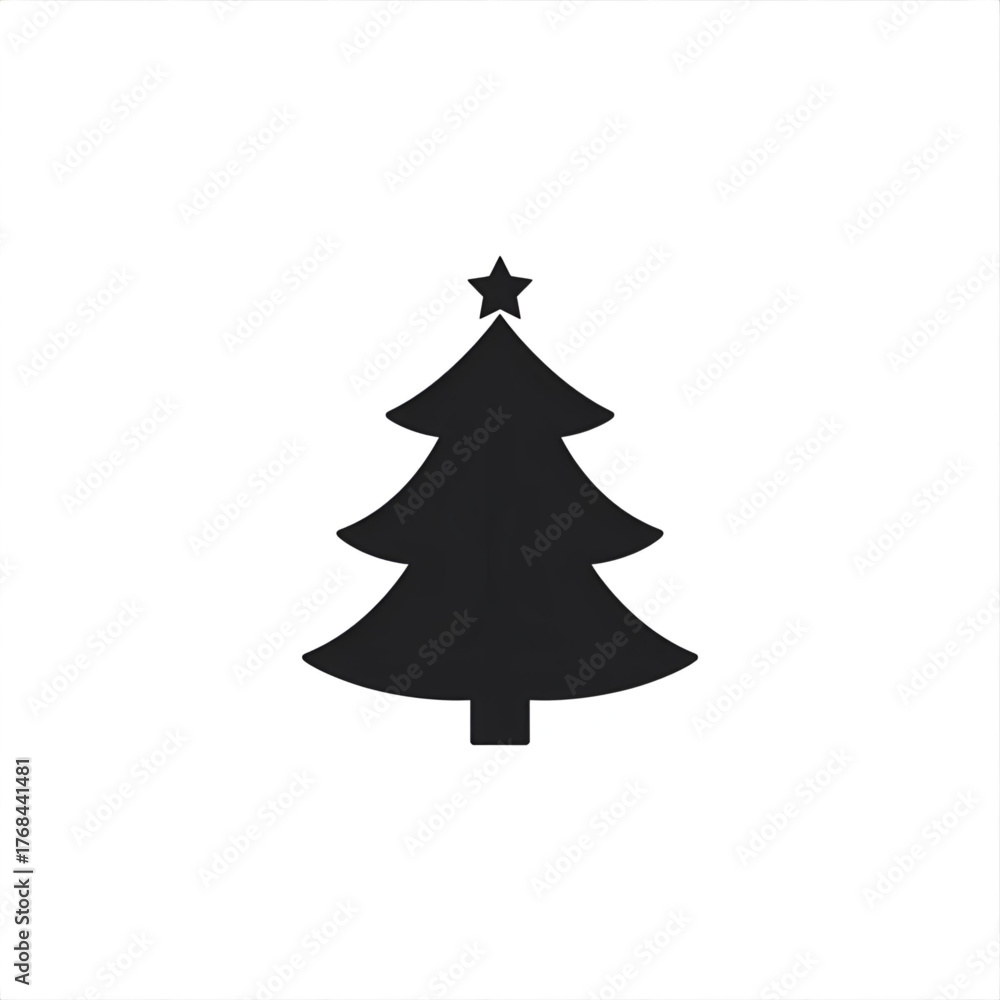 Fototapeta premium Silhouette of a christmas tree with a star on top against a white background scene