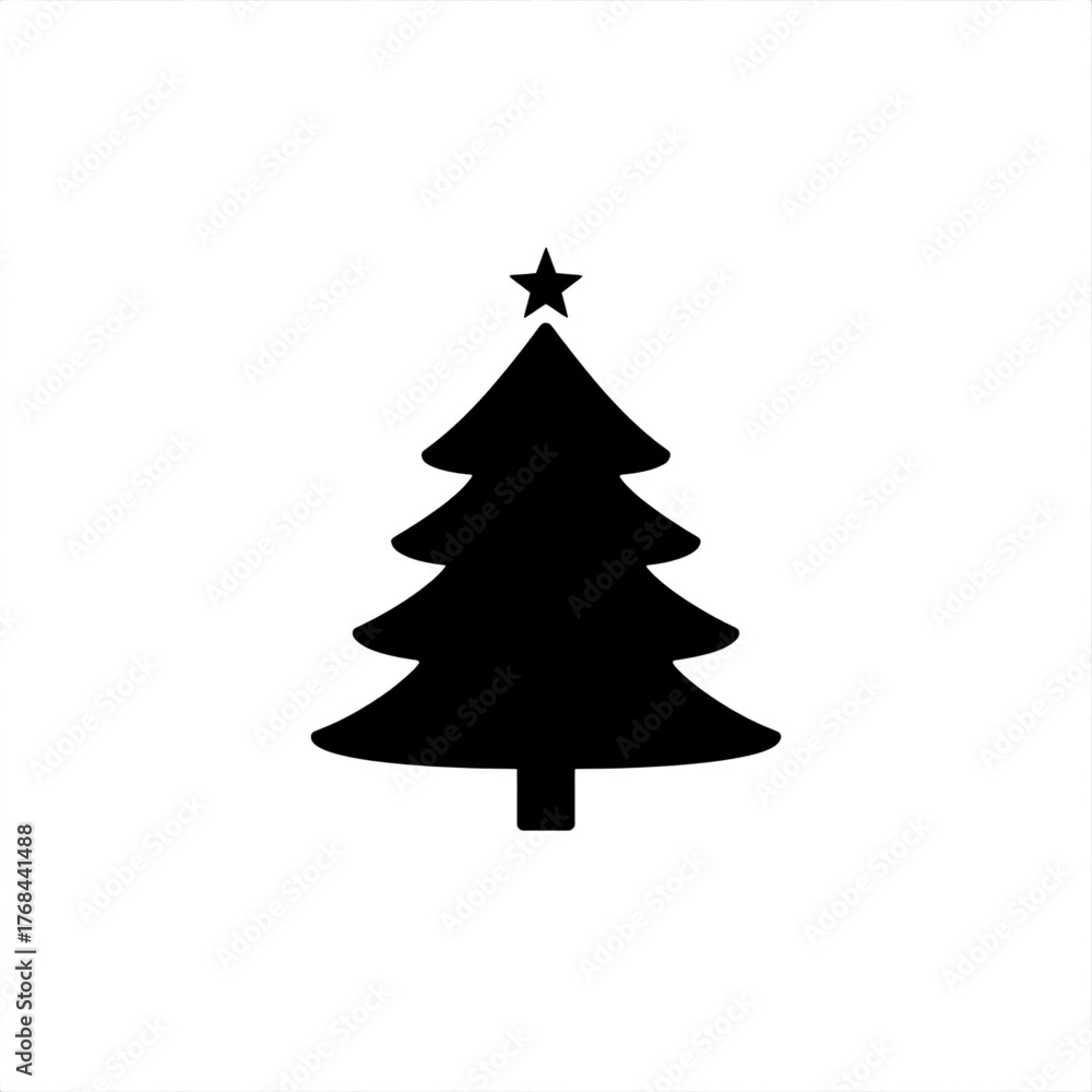 Fototapeta premium A minimalist christmas tree icon in black silhouette with a star on top design element