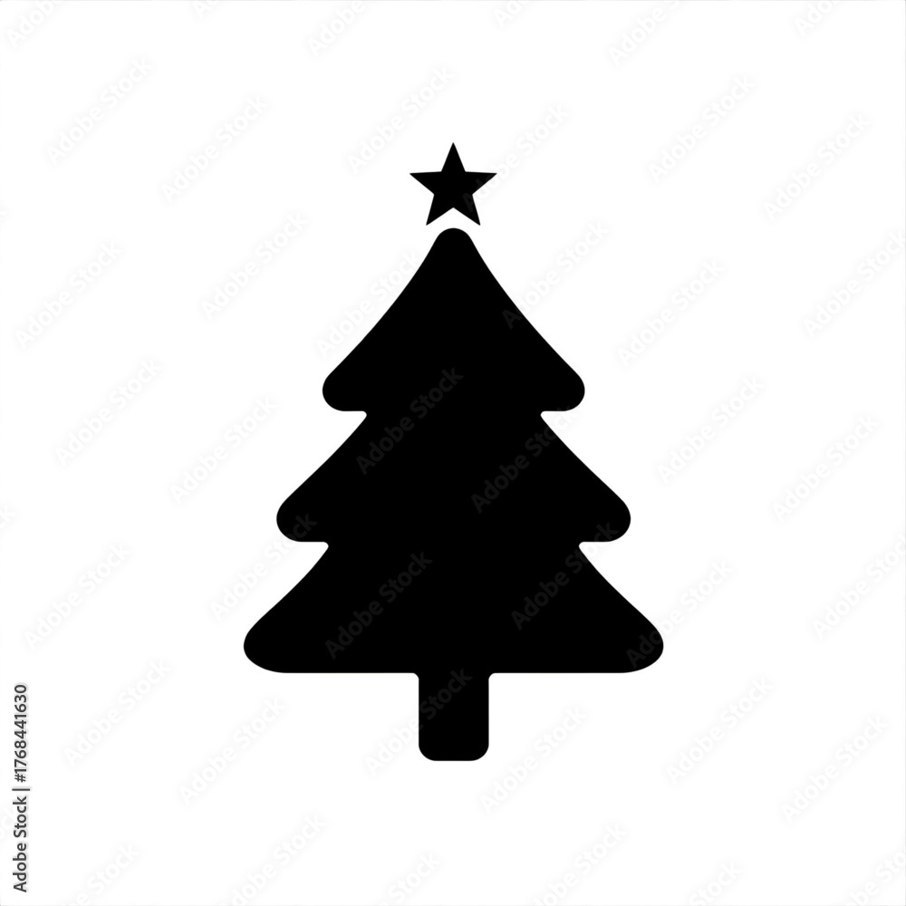 Fototapeta premium Simple black christmas tree icon with a star on top against a white background