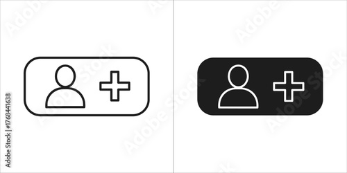 Two icons representing adding a person or user with a plus sign, one outlined and one solid black