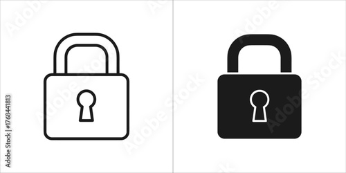 Set of two padlock icons, one outlined and one solid black