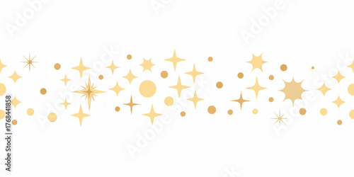 Seamless border of golden stars and circles on a white background festive celebration decoration