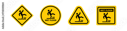 Slippery Wet Symbol Sign. Yellow Sign Wet Floor. Vector Illustration, Isolated On White Background