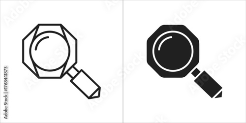 Magnifying glass icon in outline and solid black on