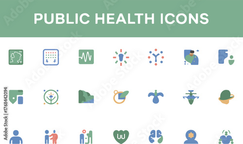 Public Health Icons, Preventive Care Symbols, Health Equity Set, Minimalist Vector Collection