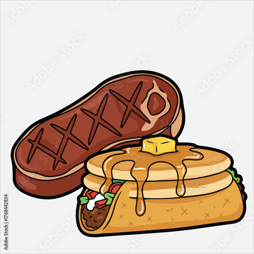 Cartoon-style illustration of a toasted sandwich and a bun with melted cheese on top against a plain white background.