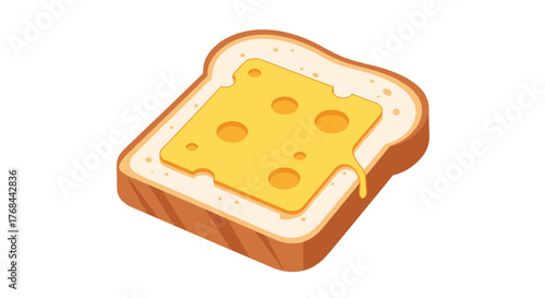 A delicious, isometric illustration of a slice of bread with melted cheese, ready to be eaten.