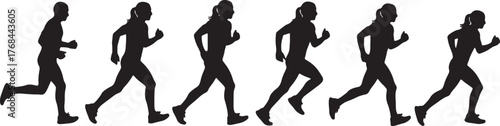 Six Phases of Running Motion Profile Silhouettes