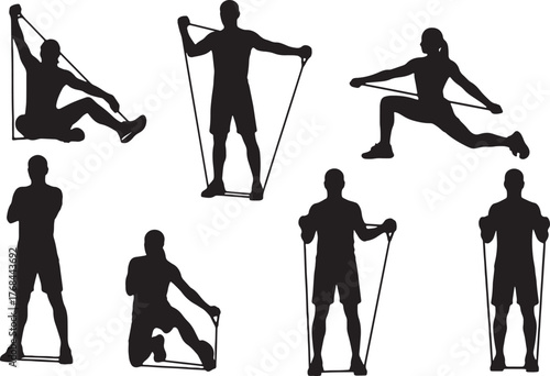 Runners Stretching with Resistance Bands Silhouettes