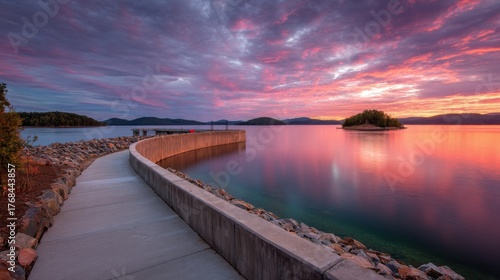 Wallpaper Mural Serene Sunset Over Tranquil Lake with Dramatic Cloud Reflections and Island in the Distance Torontodigital.ca