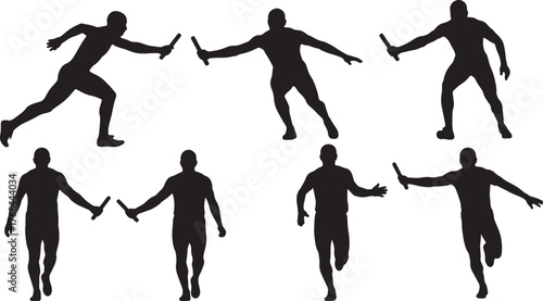 Relay Race Baton Pass Silhouette Vector Set