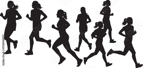 Set of Six Female Marathon Runner Silhouettes