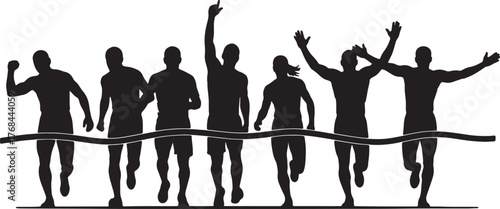 Victorious Athletes Crossing Finish Line Silhouette Set