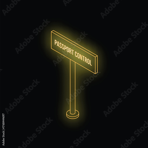Glowing neon sign indicating passport control in isometric view