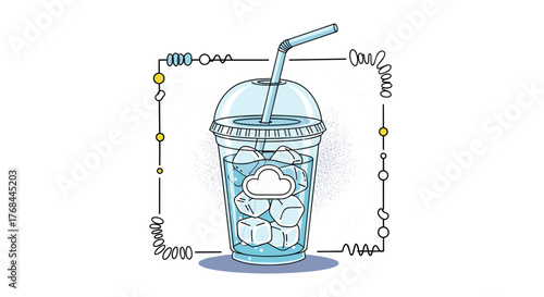 A refreshing cloud concept represented as an iced drink, symbolizing digital services and data storage with a cool, modern aesthetic.