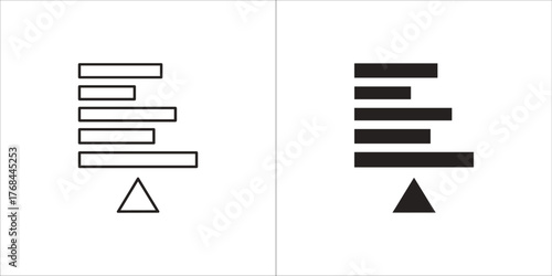 Alignment icon with text lines and triangle in outline and solid style
