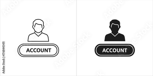Account icon with person silhouette and button, outlined and solid black