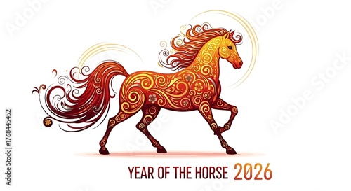 Ornate fire horse illustration for Chinese Zodiac Year 2026.
