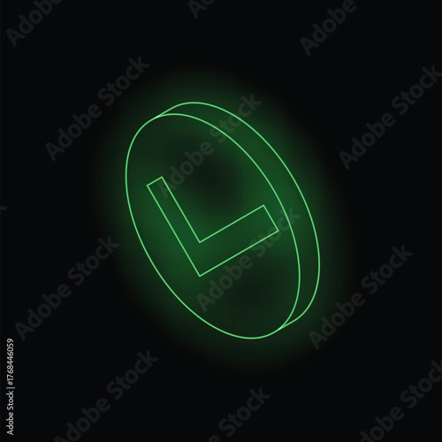 Bright green check mark is glowing on a black background