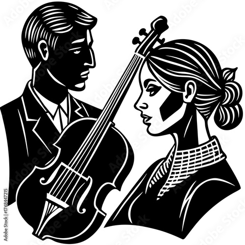 vector illustration of a man and woman with violin