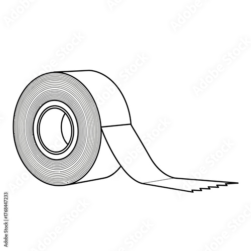Hand drawn illustration of a roll of duct tape with its end unraveling vector graphic silhouette vector illustration white background