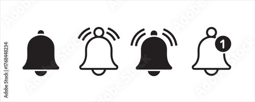 Get notified! Modern bell icons for social media and app designs calling for your attention on a white backdrop